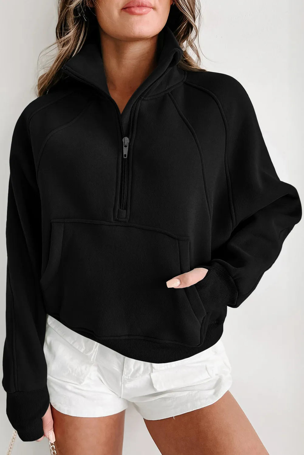 Cropped Zip Up Collar Sweatshirt