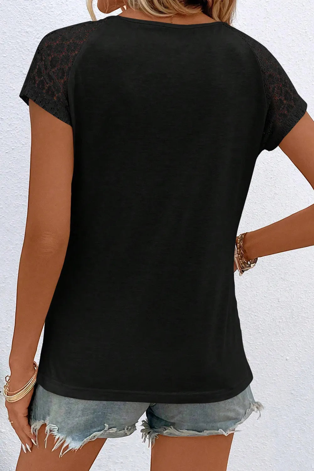Lace Sleeve Keyhole Top