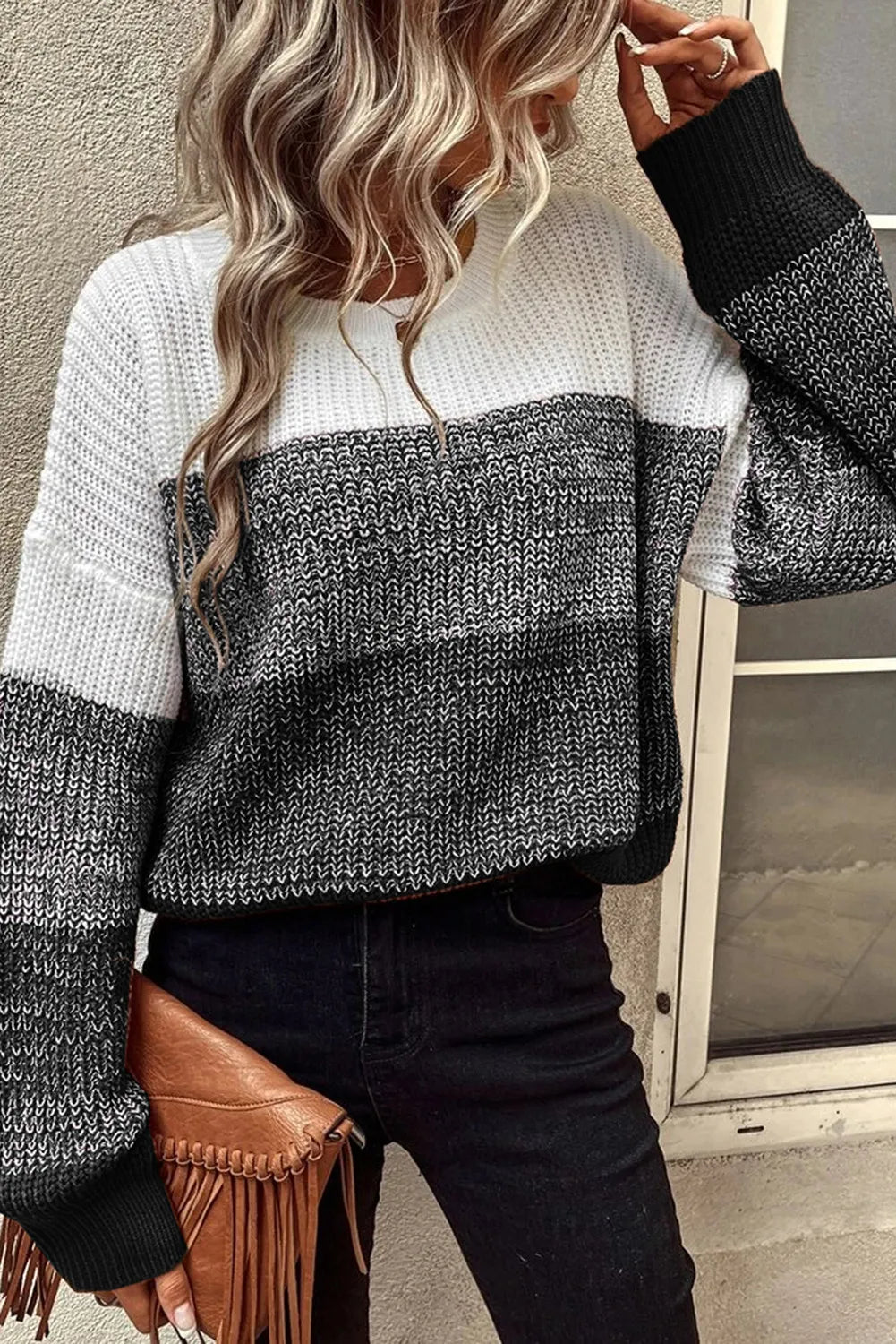 Ribbed Trim Color Block Sweater