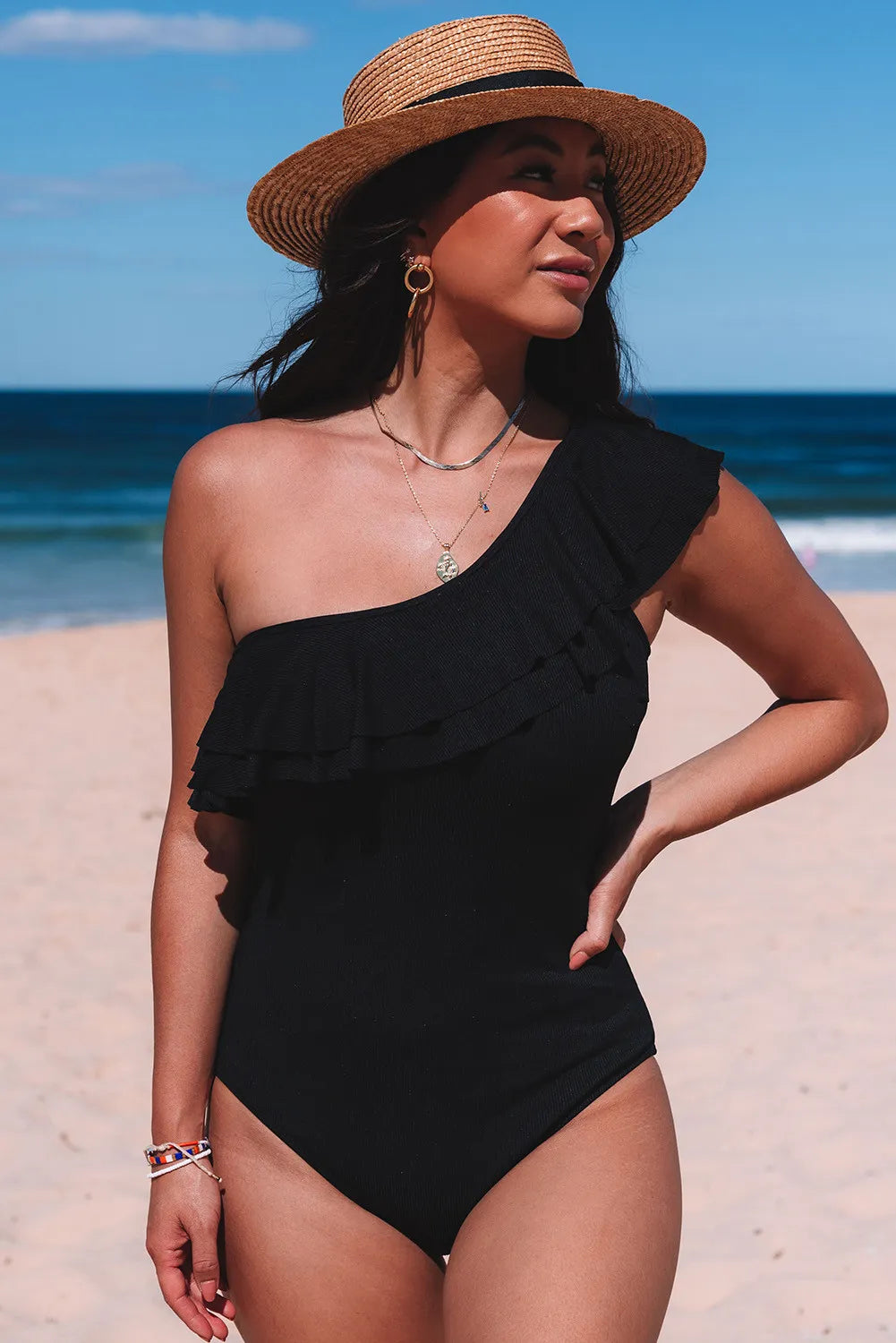 Ruffle One Shoulder Swimsuit