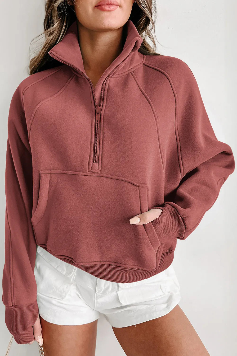 Cropped Zip Up Collar Sweatshirt