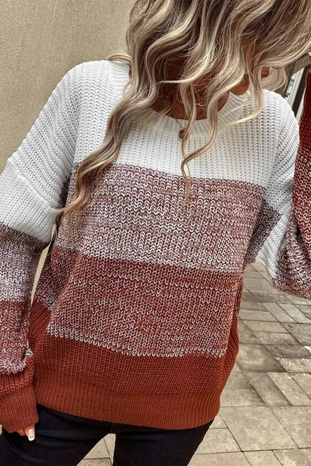 Ribbed Trim Color Block Sweater