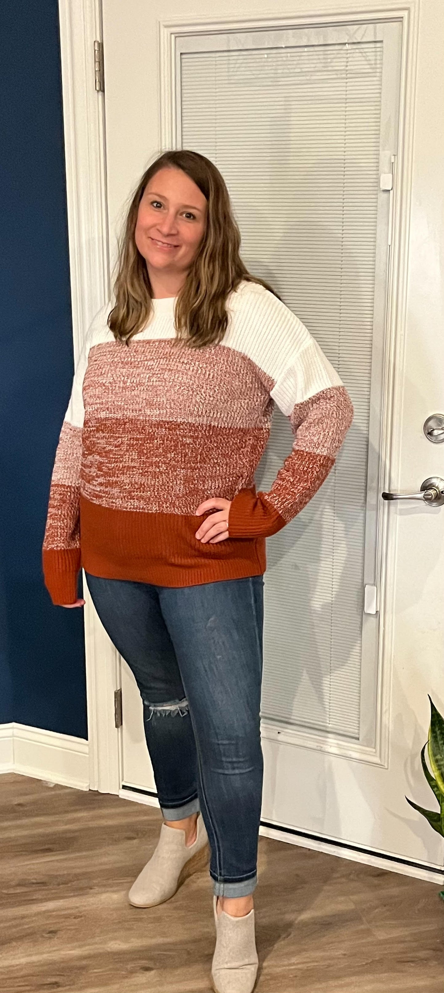 Ribbed Trim Color Block Sweater
