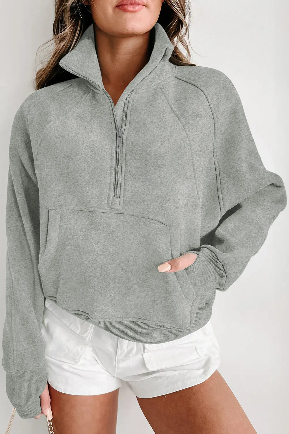 Cropped Zip Up Collar Sweatshirt