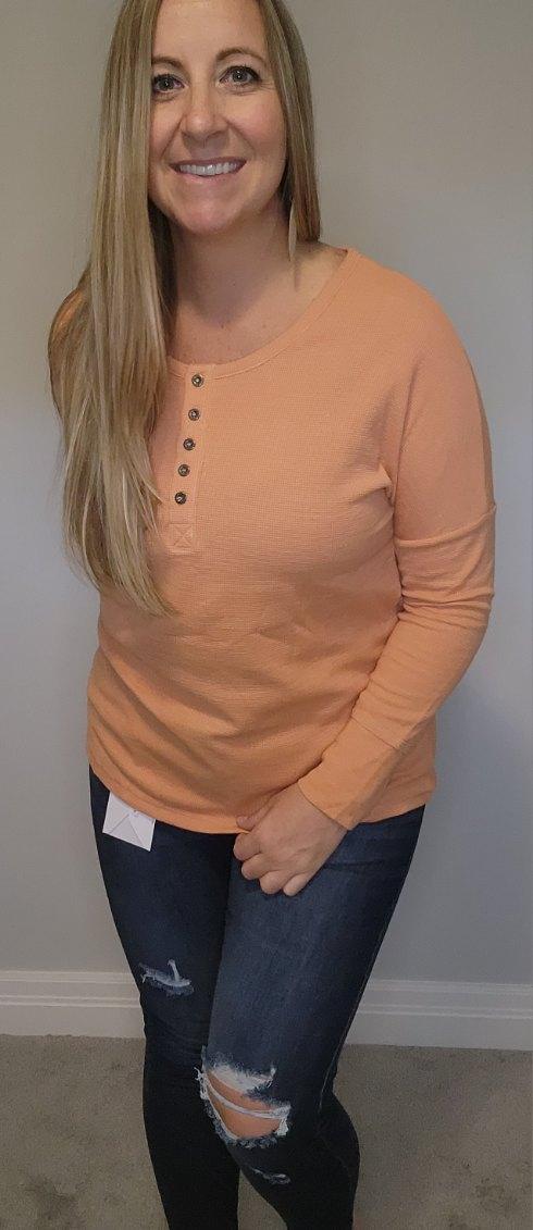 Henley Waffle Knit Top in Orange