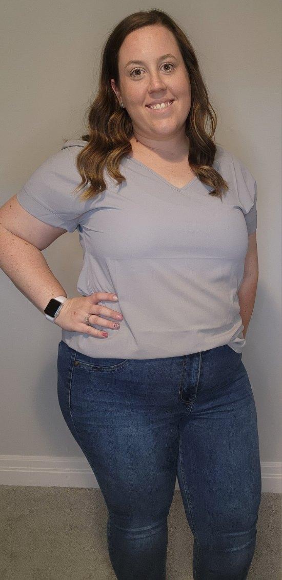 Woven Rolled Sleeve V-Neck Top