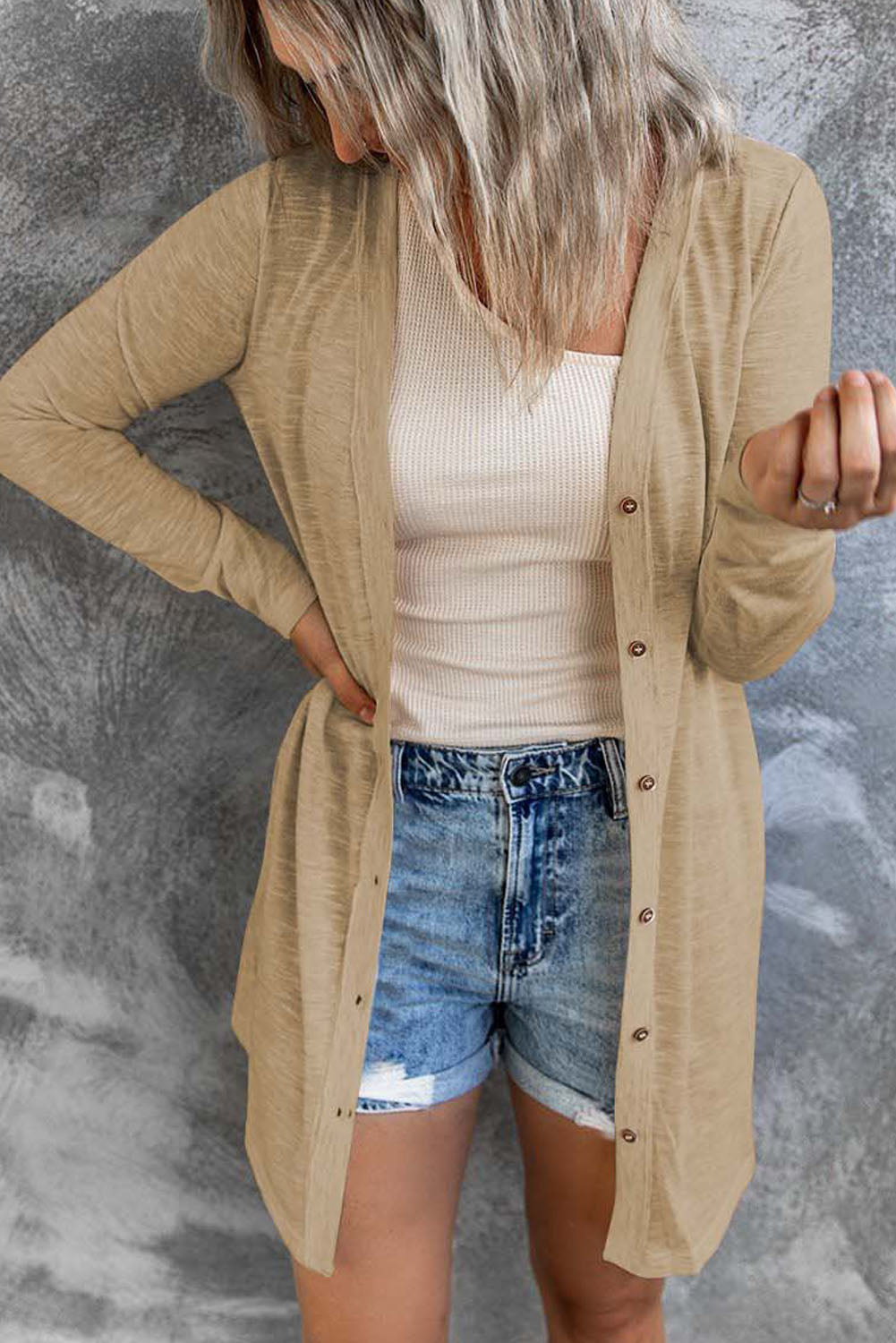 Open Front Cardigan w/ Buttons