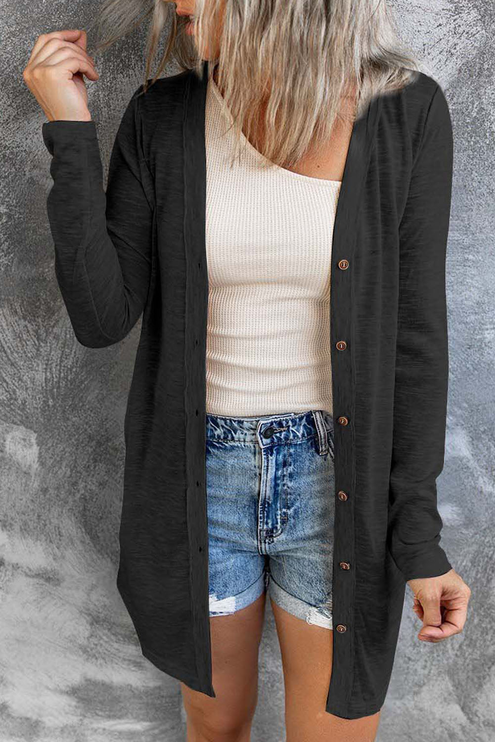 Open Front Cardigan w/ Buttons