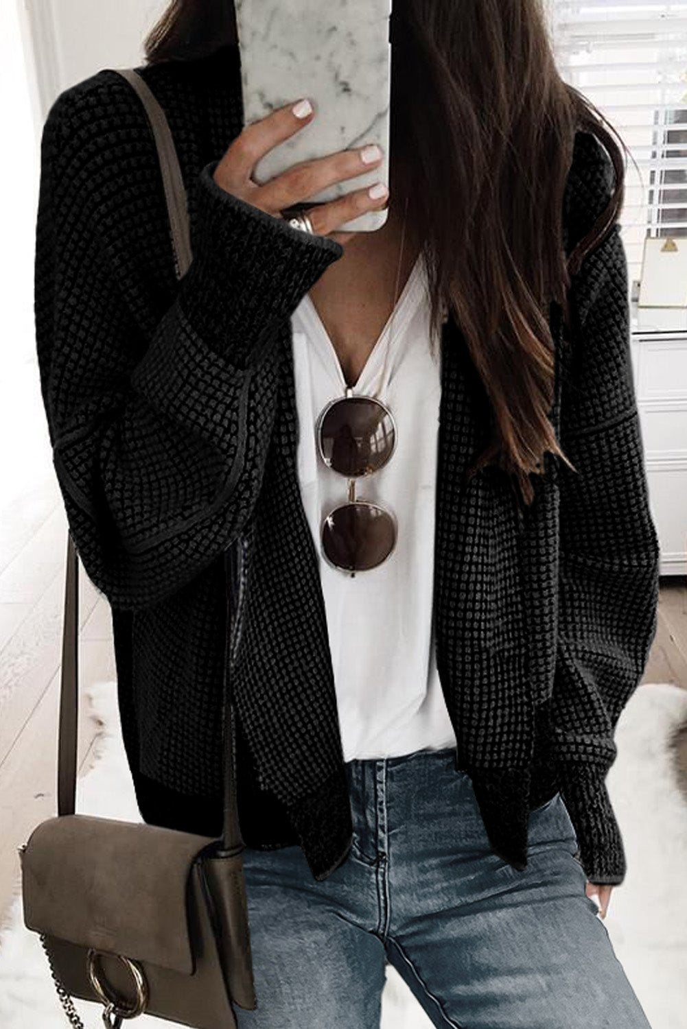 Chunky Waffle Knit Cardigan