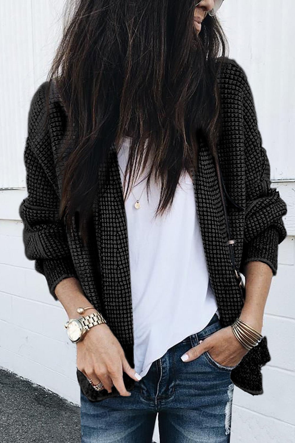 Chunky Waffle Knit Cardigan