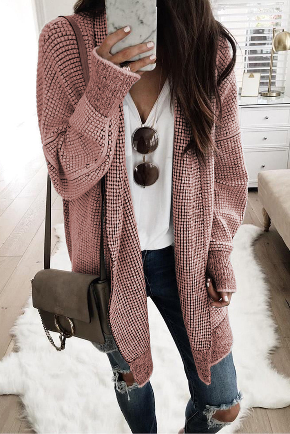 Long Knitted Open Front Cardigan