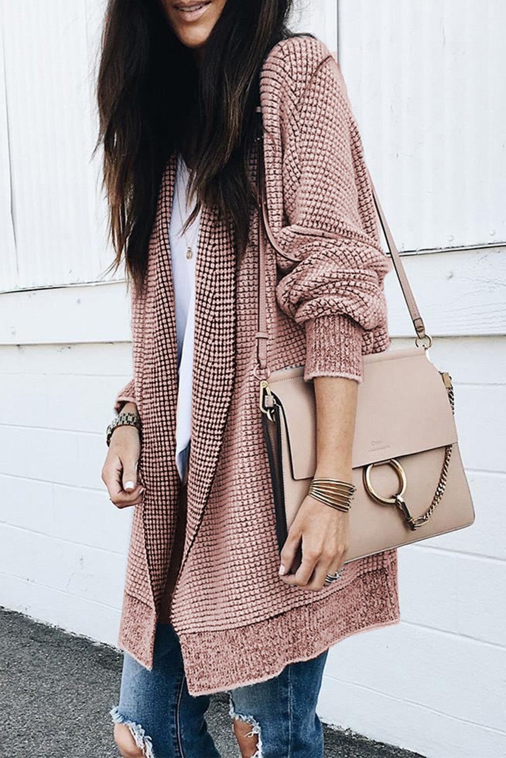 Long Knitted Open Front Cardigan