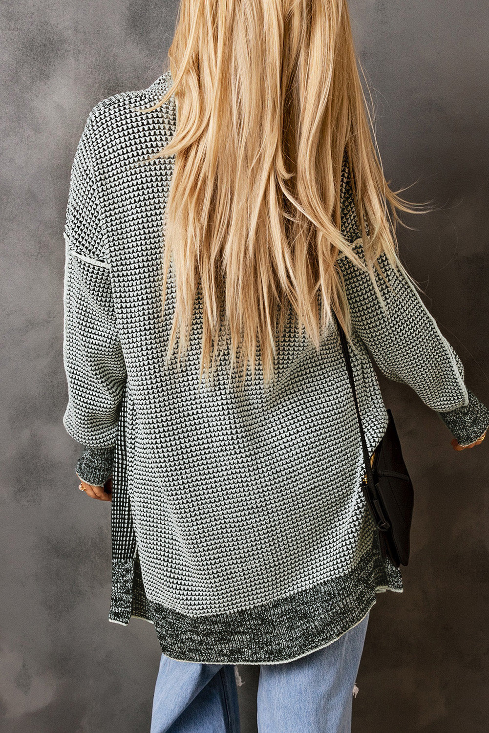 Long Knitted Open Front Cardigan