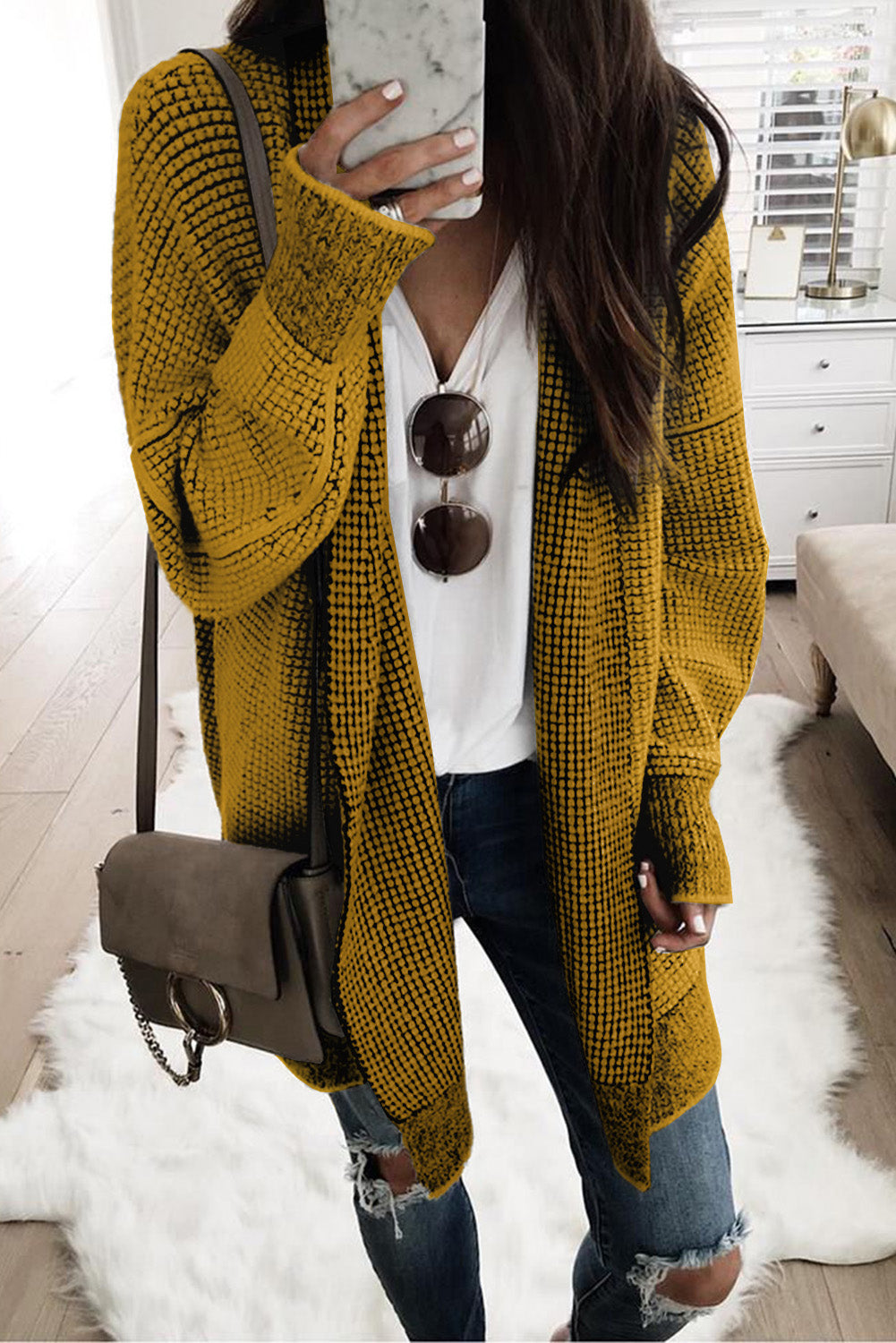 Long Knitted Open Front Cardigan