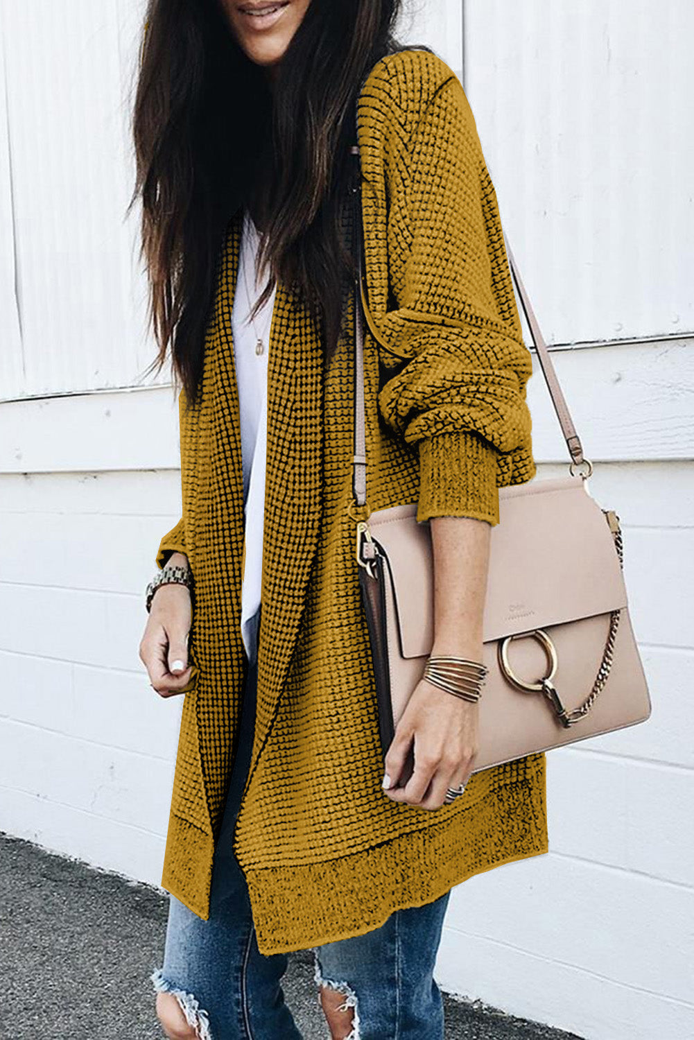Long Knitted Open Front Cardigan