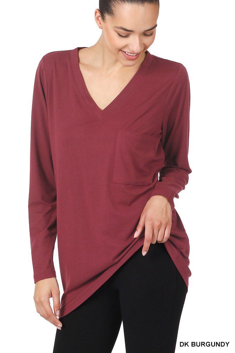 Microfiber Front Pocket Top in Burgundy