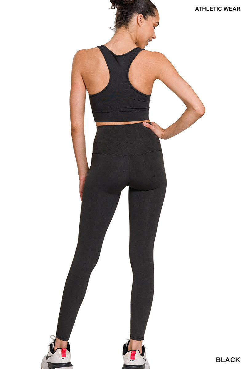 Athletic Racerback Tank Top & Leggings Set in Black