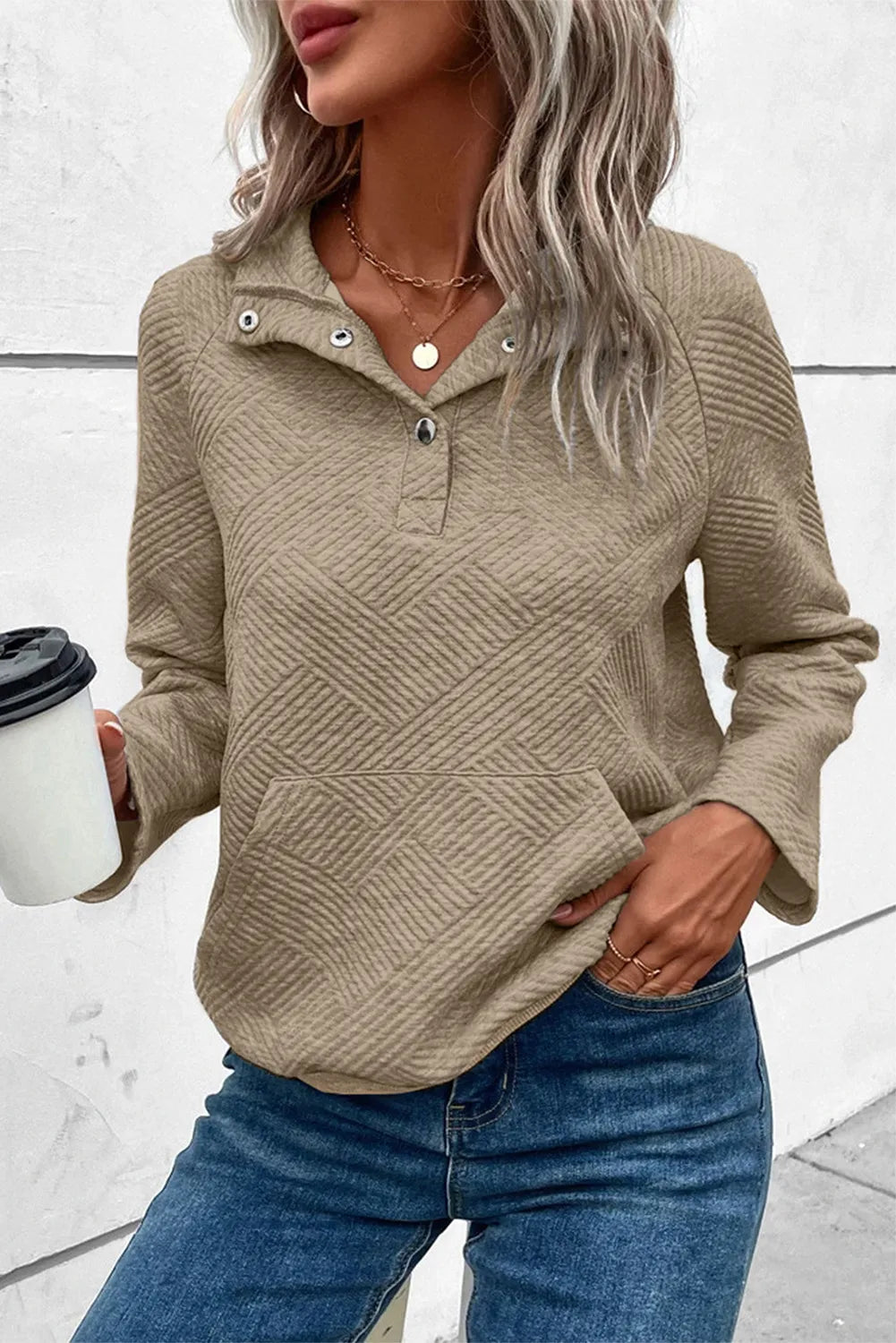 Textured Snap Button Sweatshirt