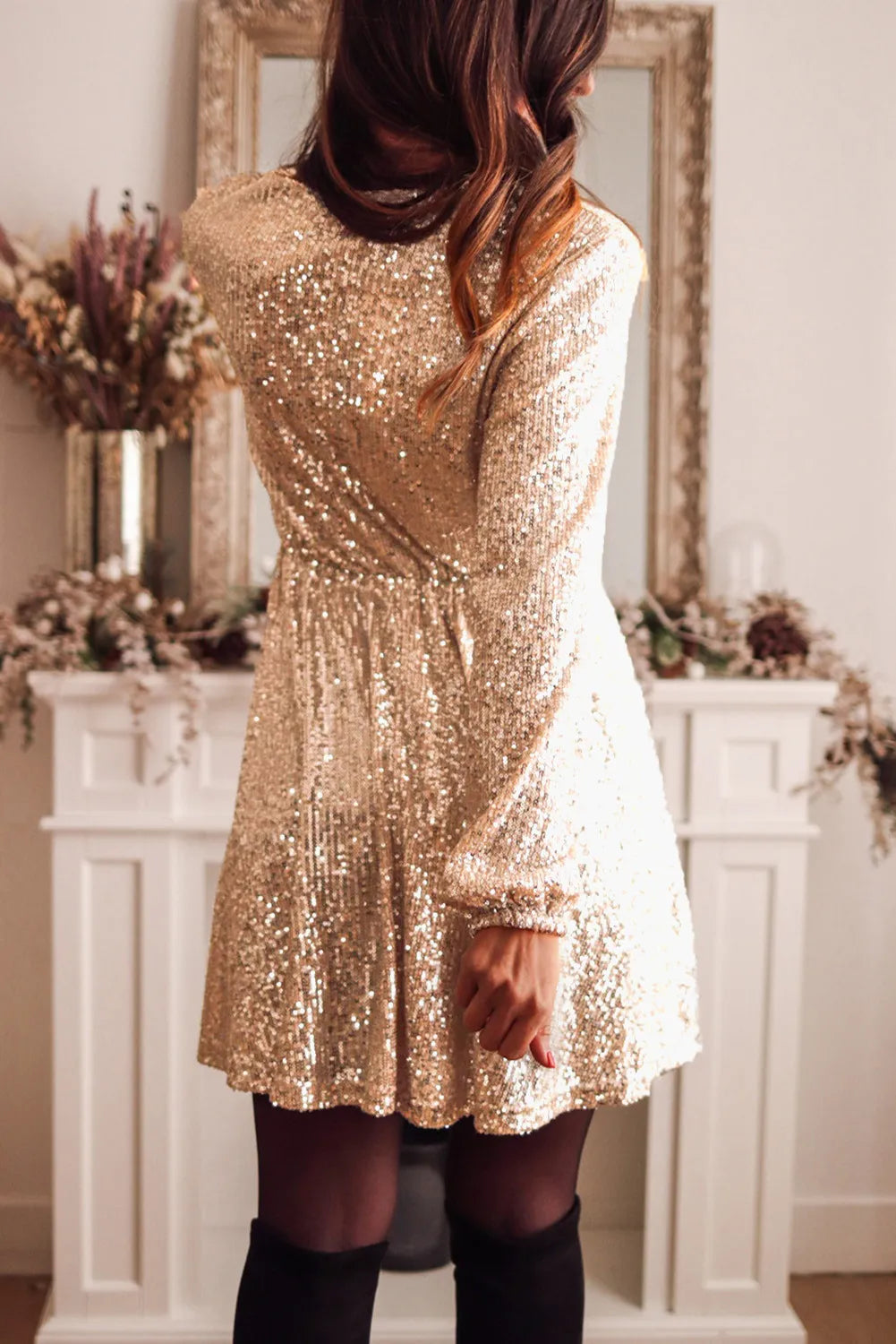 Rose Gold Sequin Wrap Dress