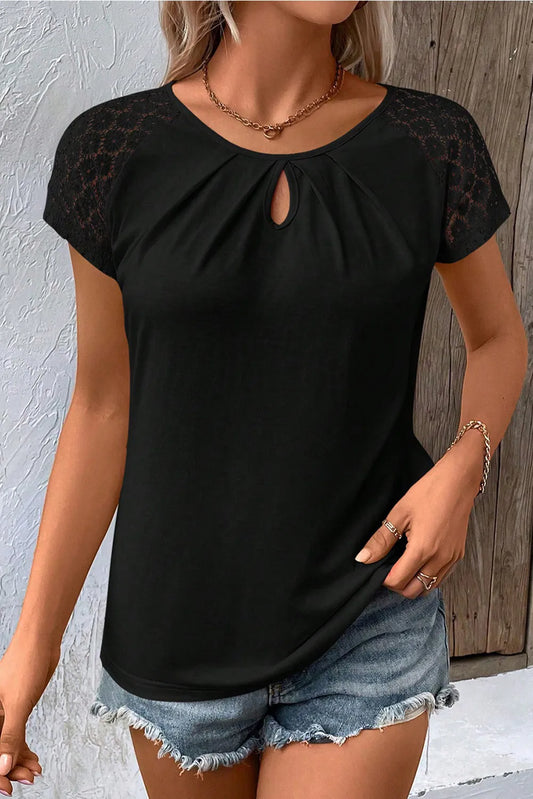 Lace Sleeve Keyhole Top