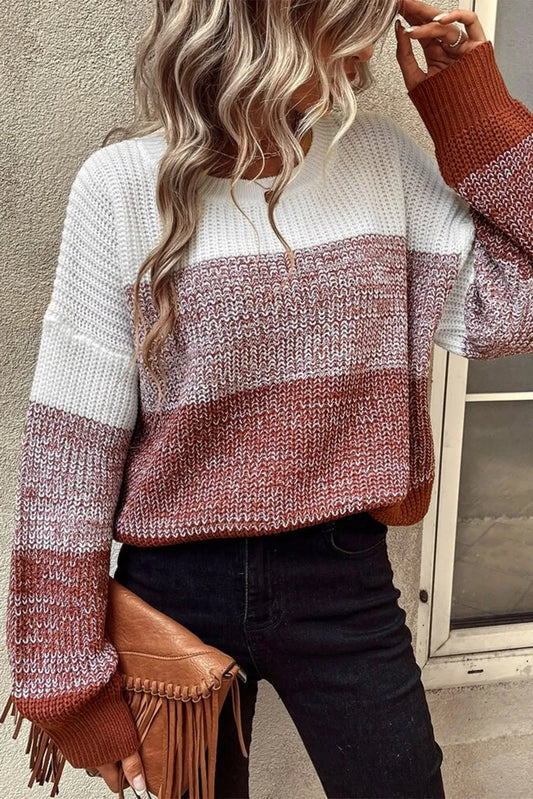 Ribbed Trim Color Block Sweater