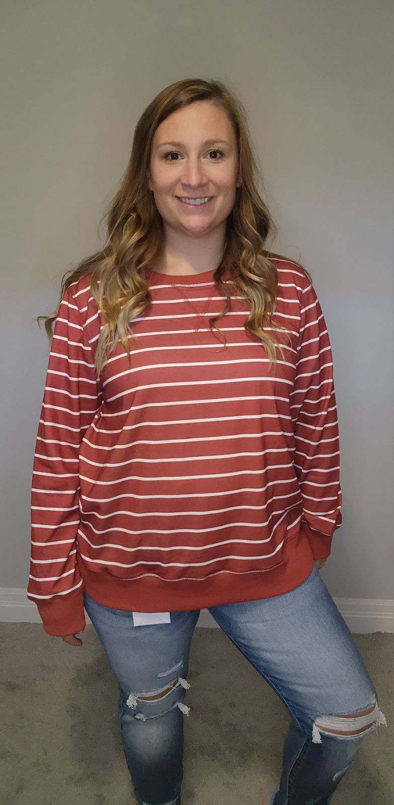 Striped Long Sleeve Top in Red