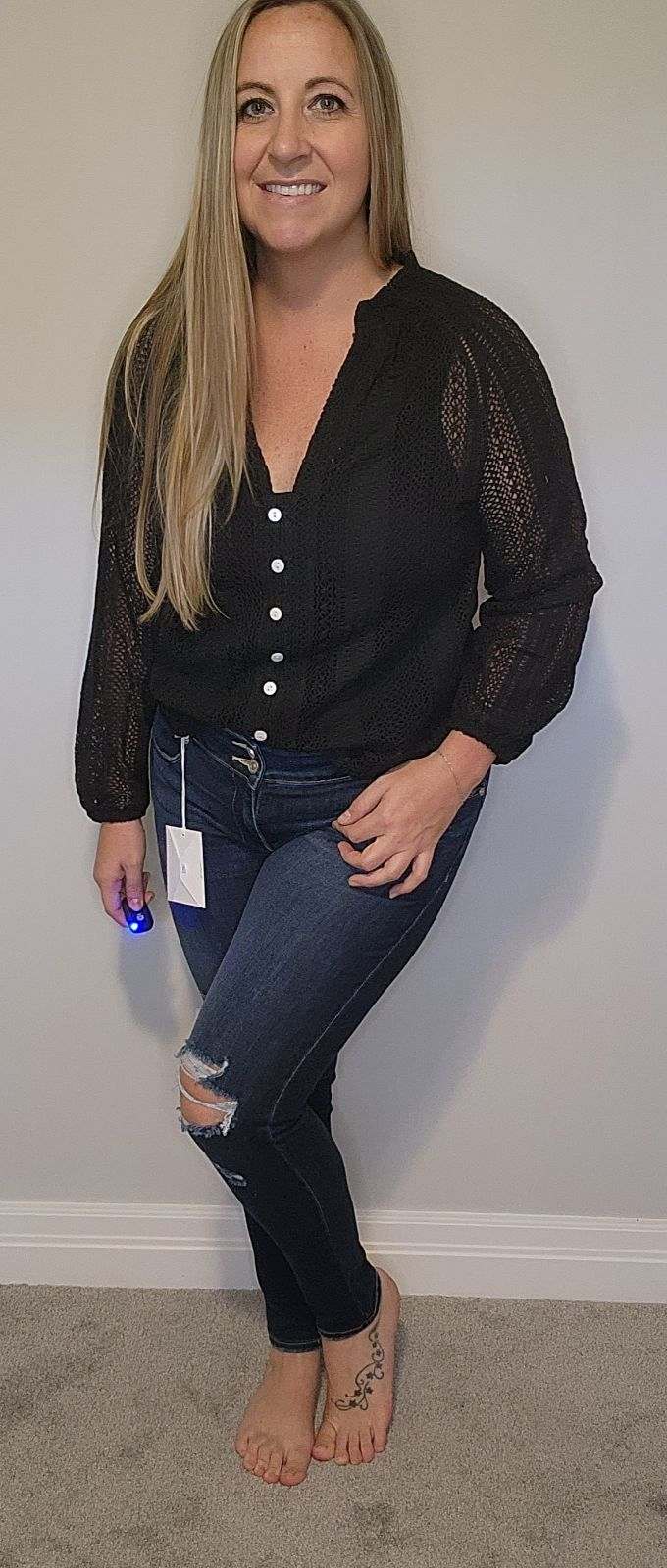 Long Sleeve Lace Button Up