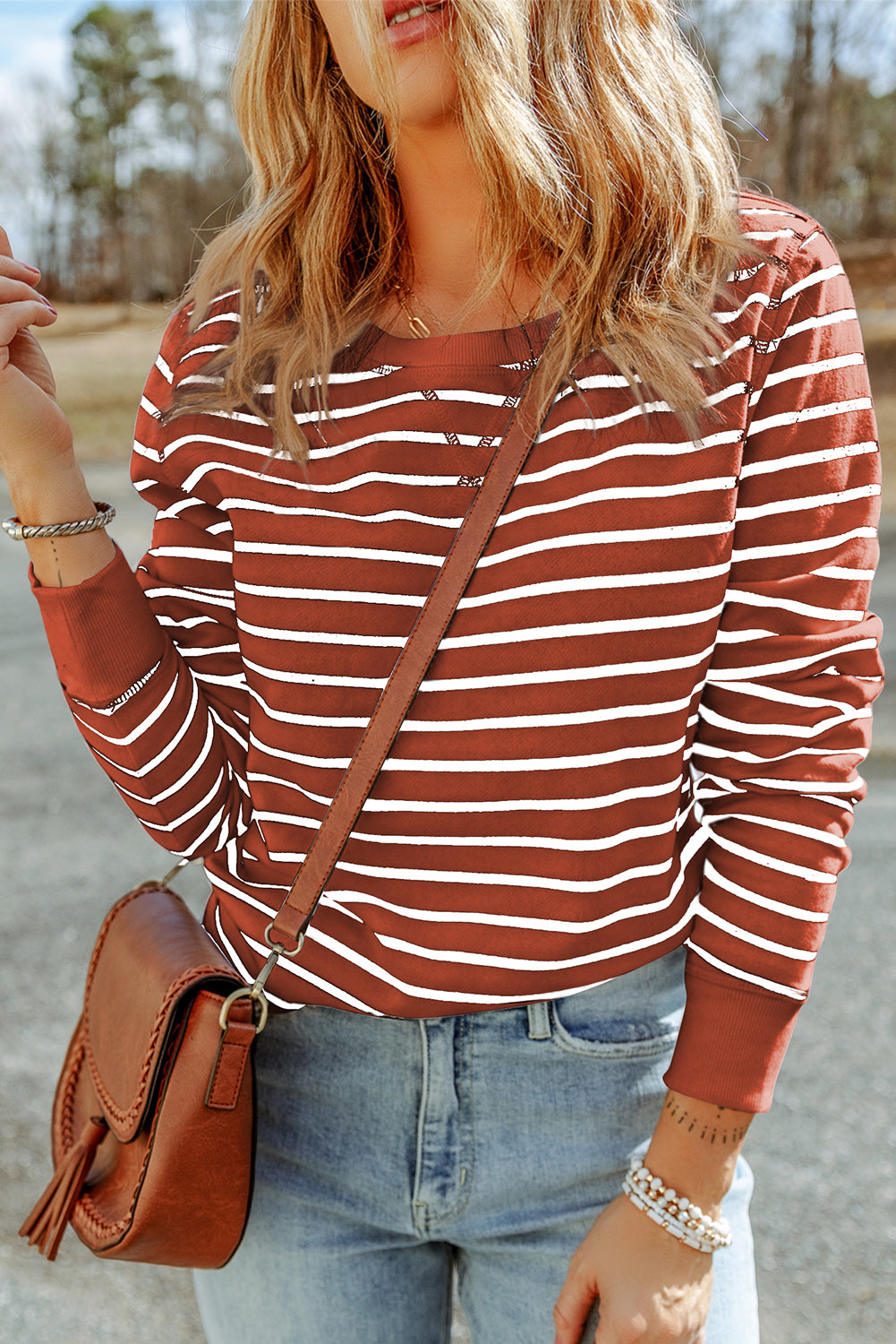 Striped Long Sleeve Top in Red