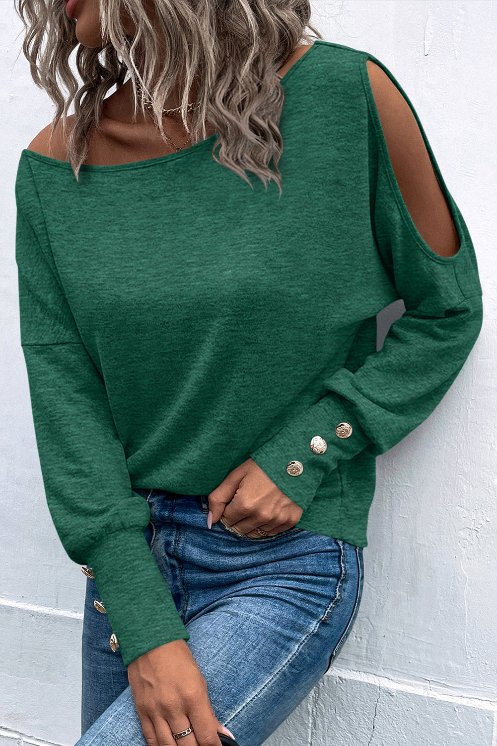 Cut-out Buttoned Long Sleeve Top