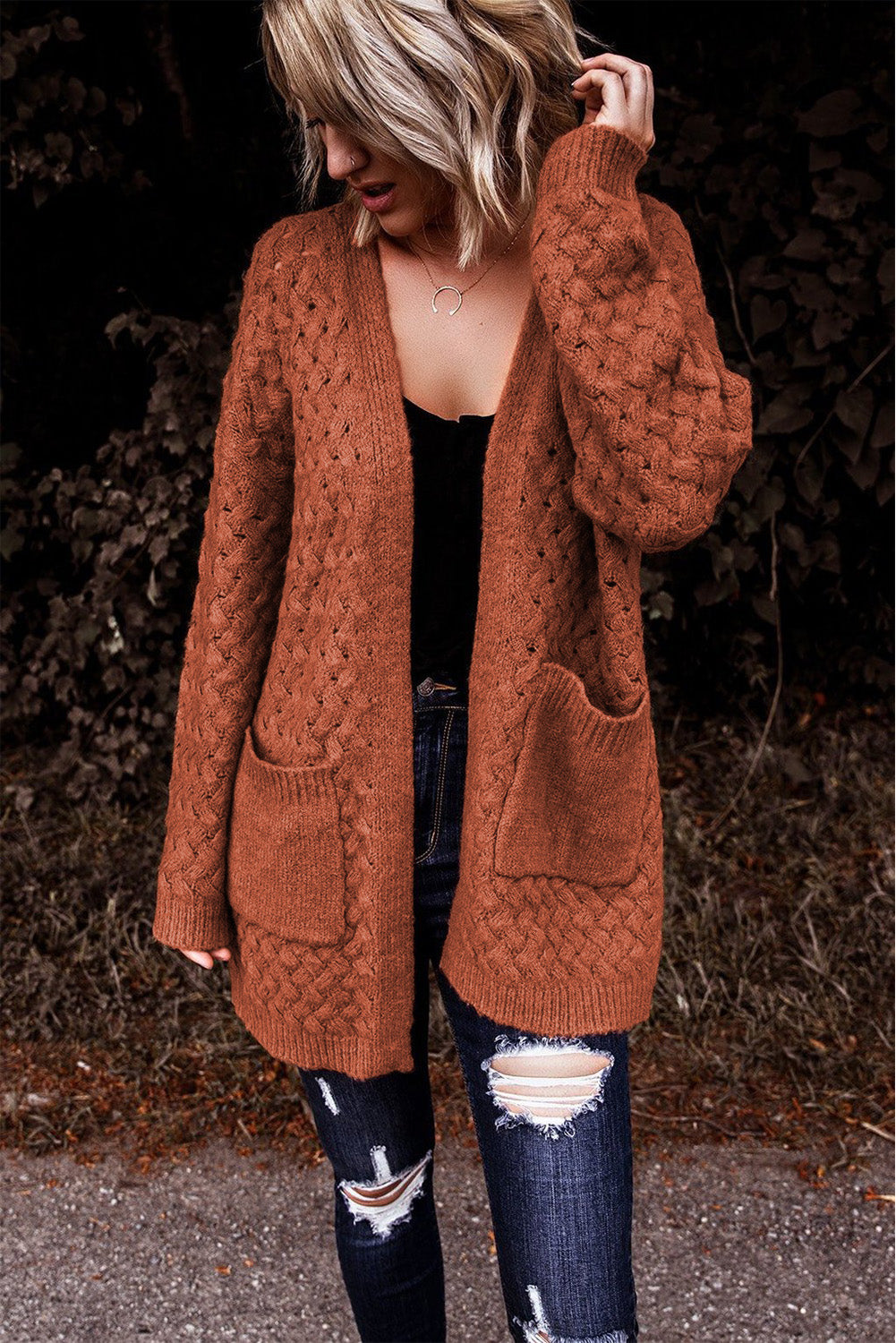 Open Front Woven Cardigan