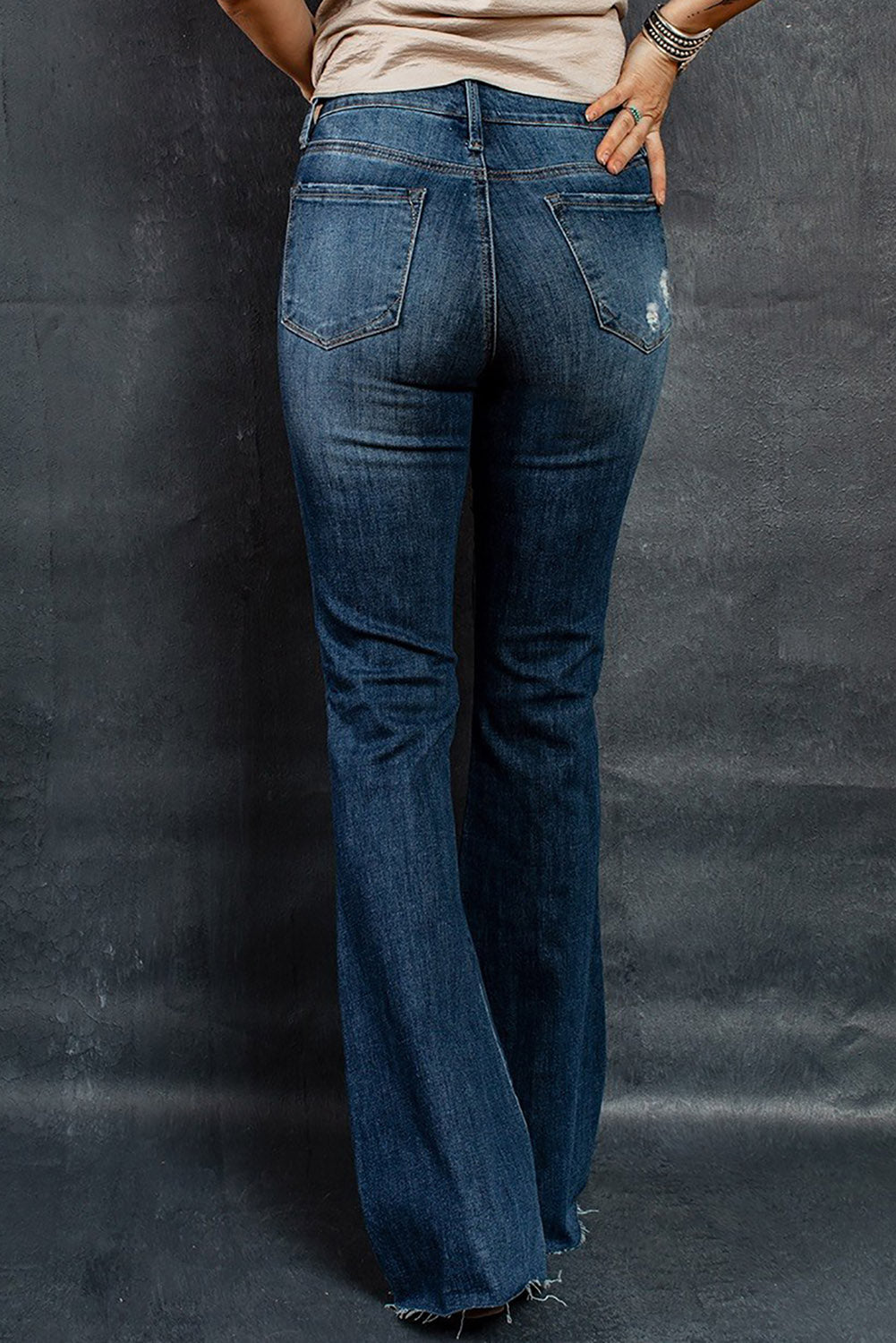 Distressed Mid Rise Flare Jean