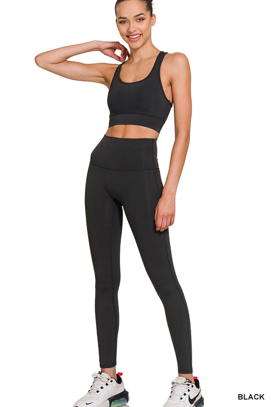 Athletic Racerback Tank Top & Leggings Set in Black